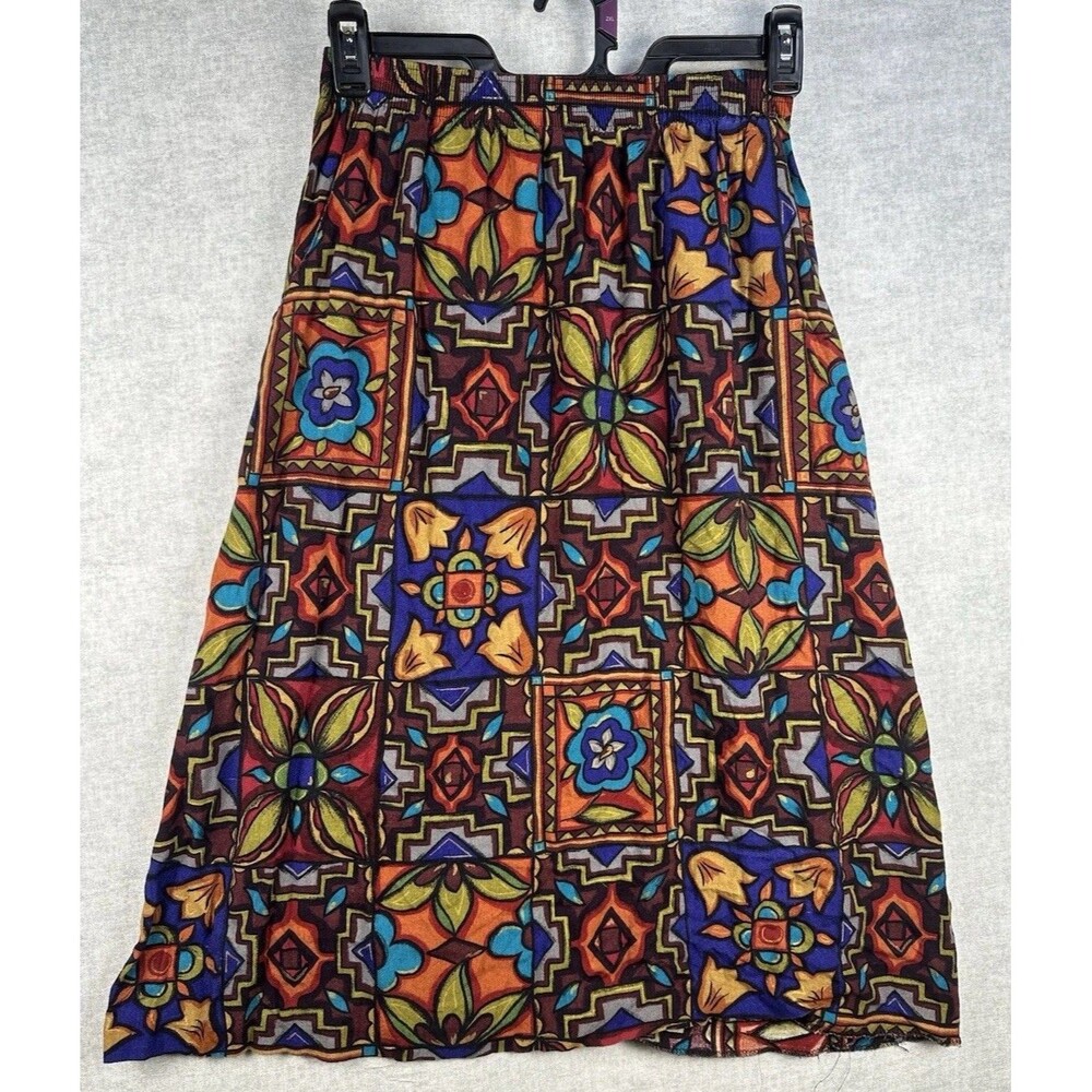 Vintage Sag Harbor Skirt Colorful Retro 80s Knee Length Pull On Medium Rayon